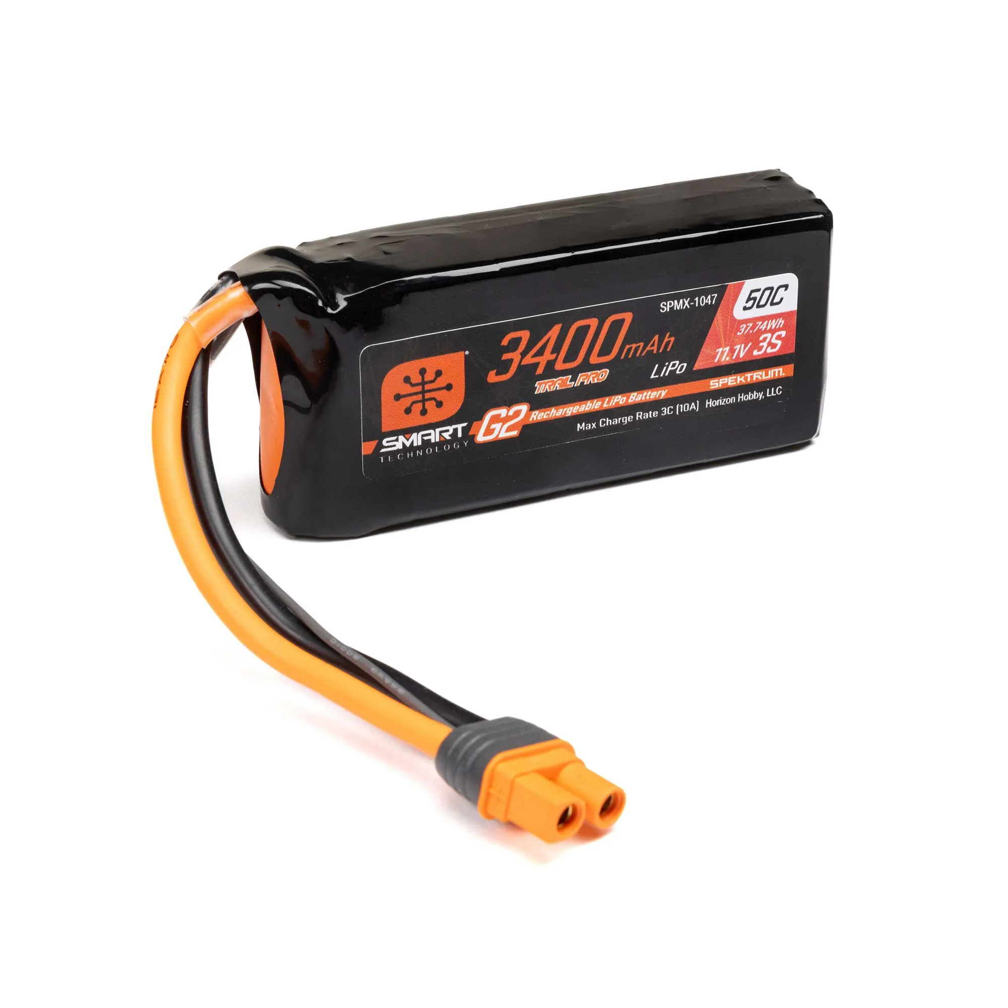 11.1V 3400mAh 3S 50C Smart G2 Trail Pro LiPo Battery: IC3 Spektrum SPMX-1047
