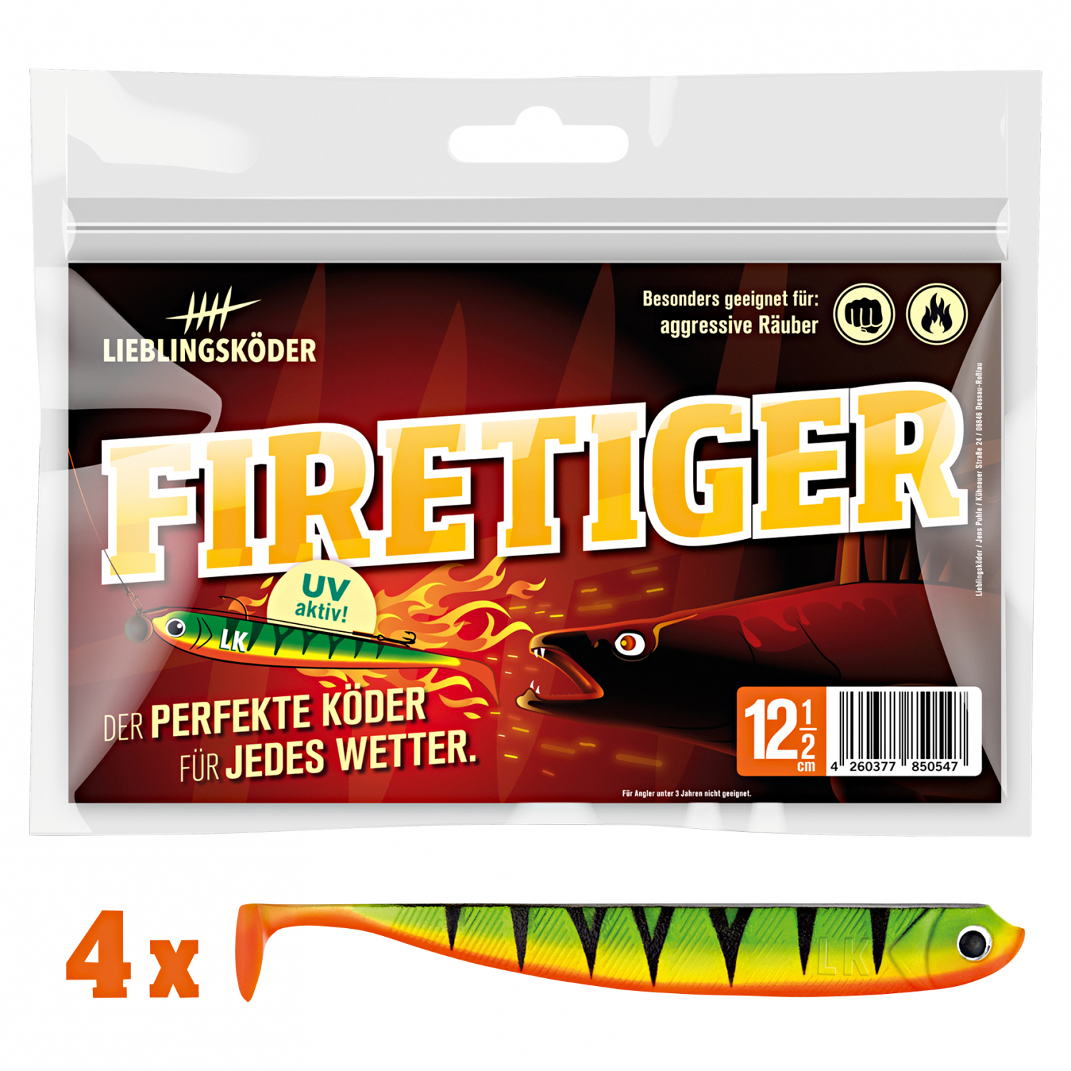 Lieblingsköder Shad Zander Bait (12.5 cm, Firetiger)