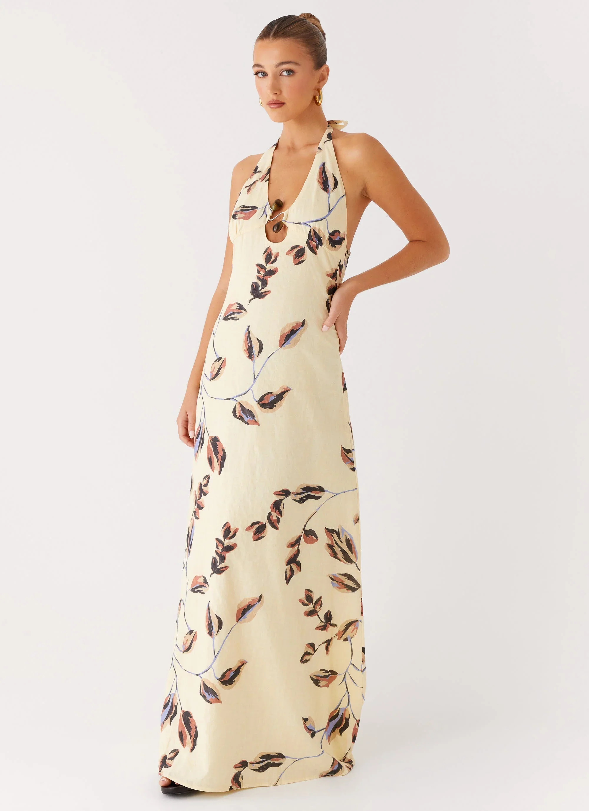 Elvina Halter Neck Maxi Dress - Buttercream Bliss