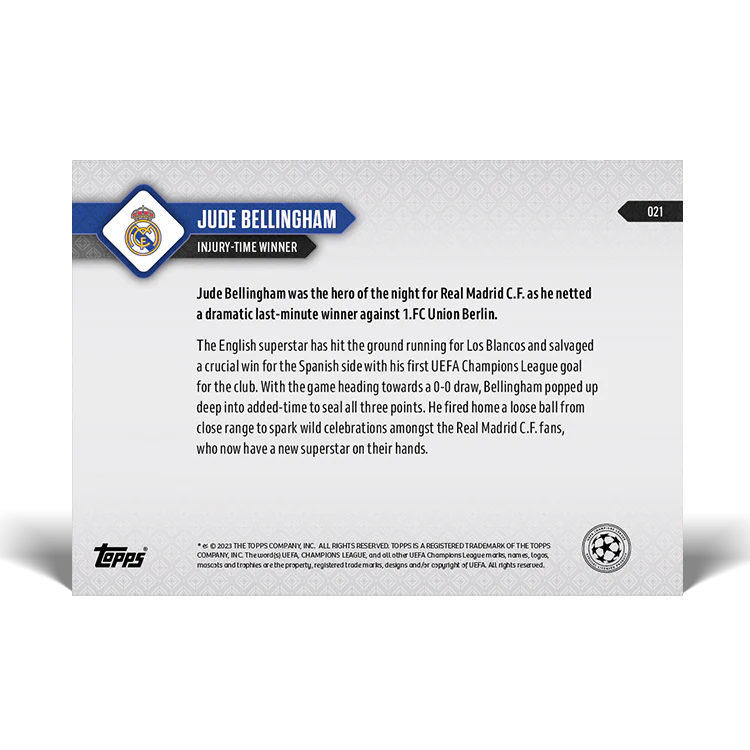 Topps UK - Jude Bellingham - Injury-time winner - UCL TOPPS NOW® Card #21