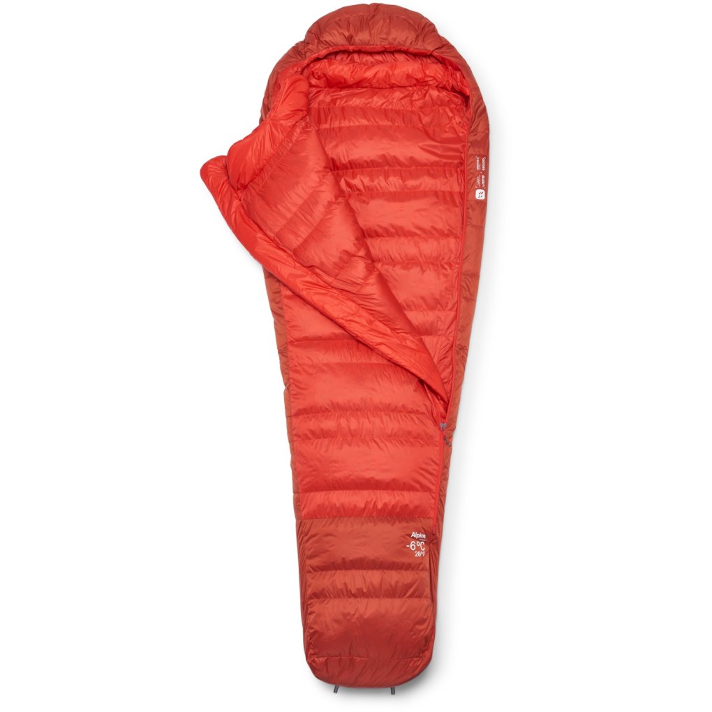 Rab Alpine -6C / 20F Down Sleeping Bag - Regular - Zip left - dark horizon/tuscan red