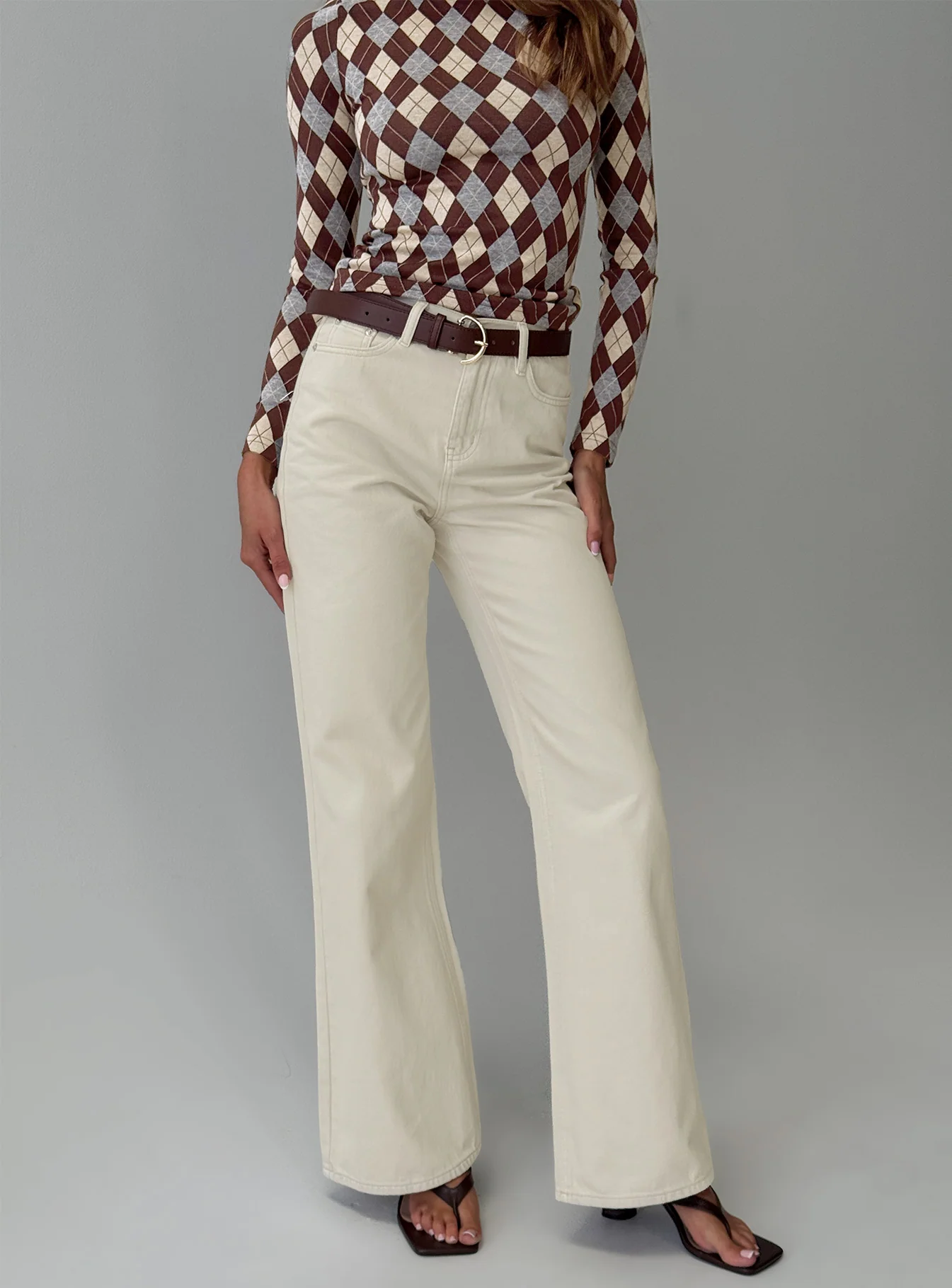Maple Mid Rise Flare Jeans Ecru