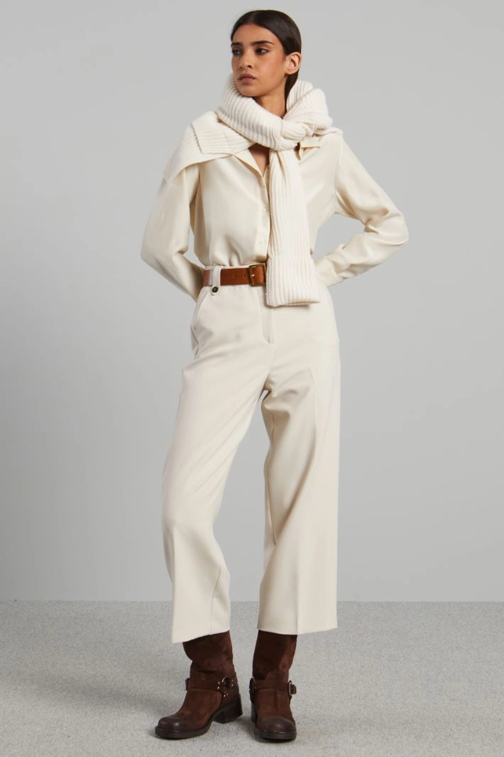 Viscose canvas trousers - WHITE CREAM