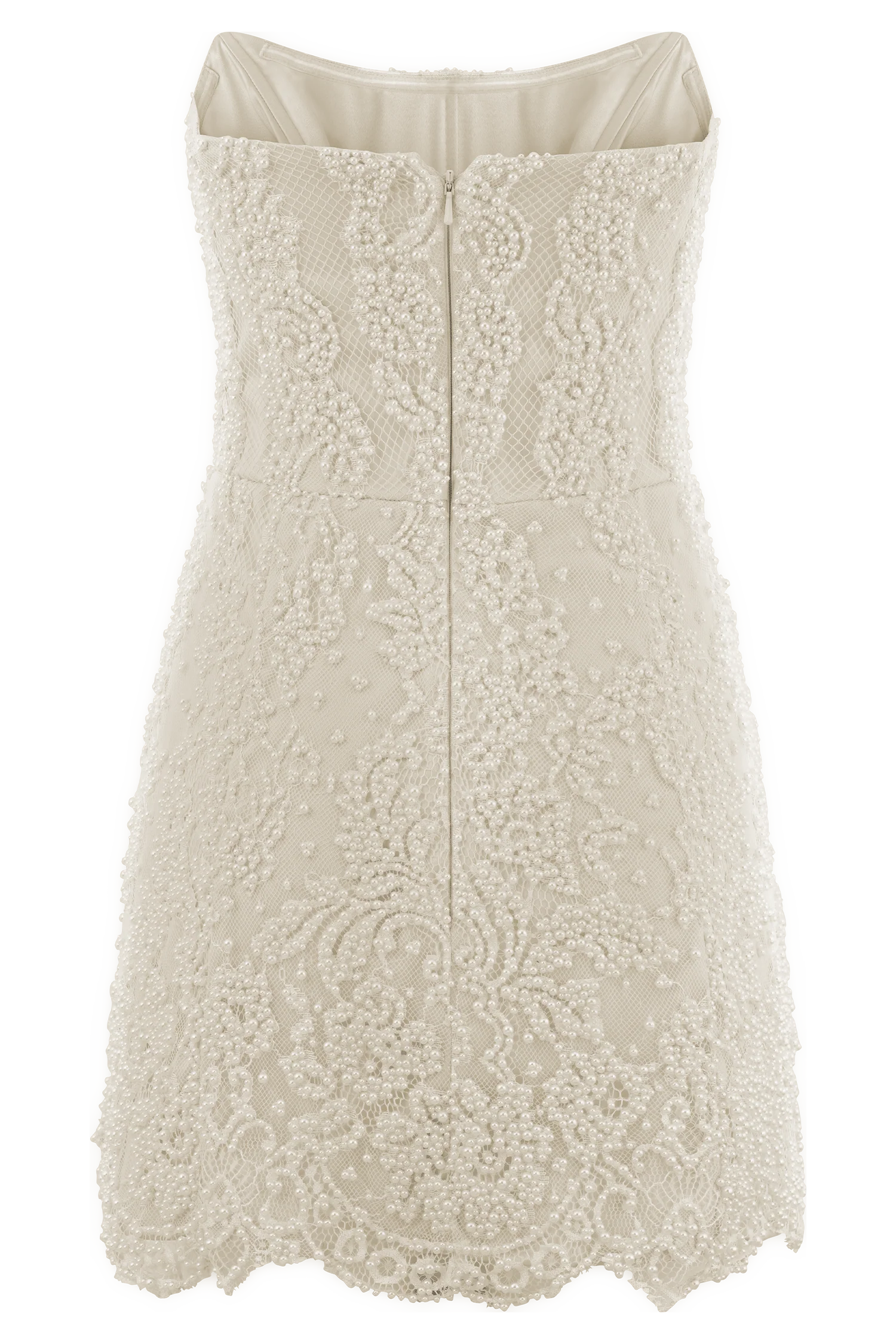 Eva Hand Beaded Pearl & Lace Mini Dress - White