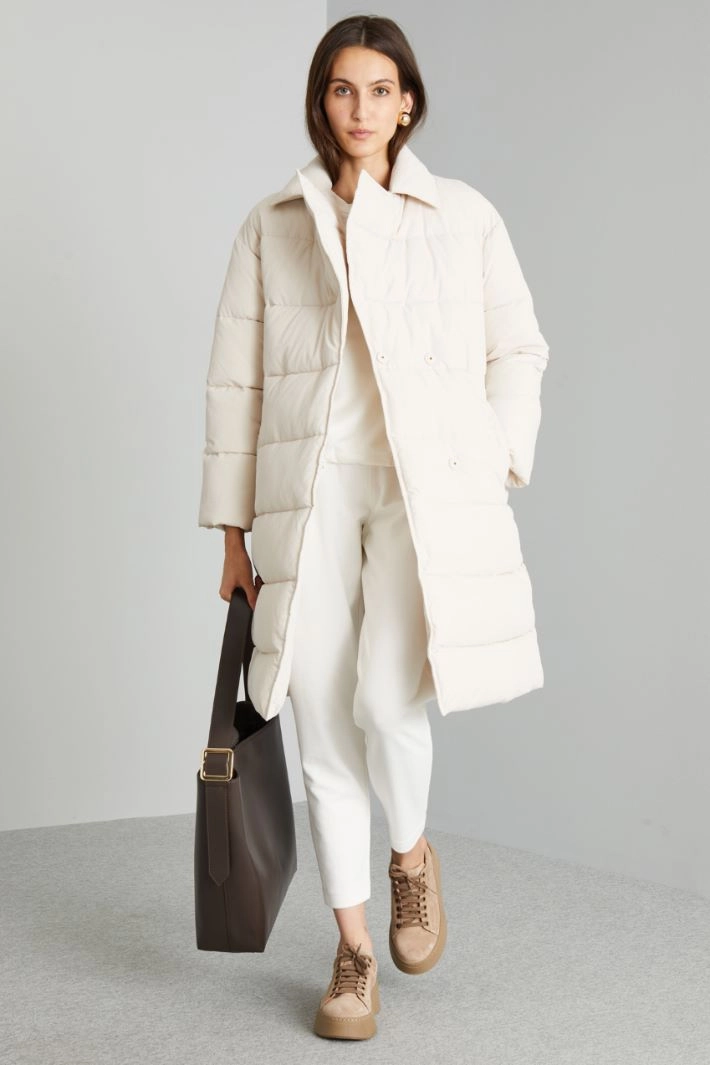 Long belted padded coat - MILK