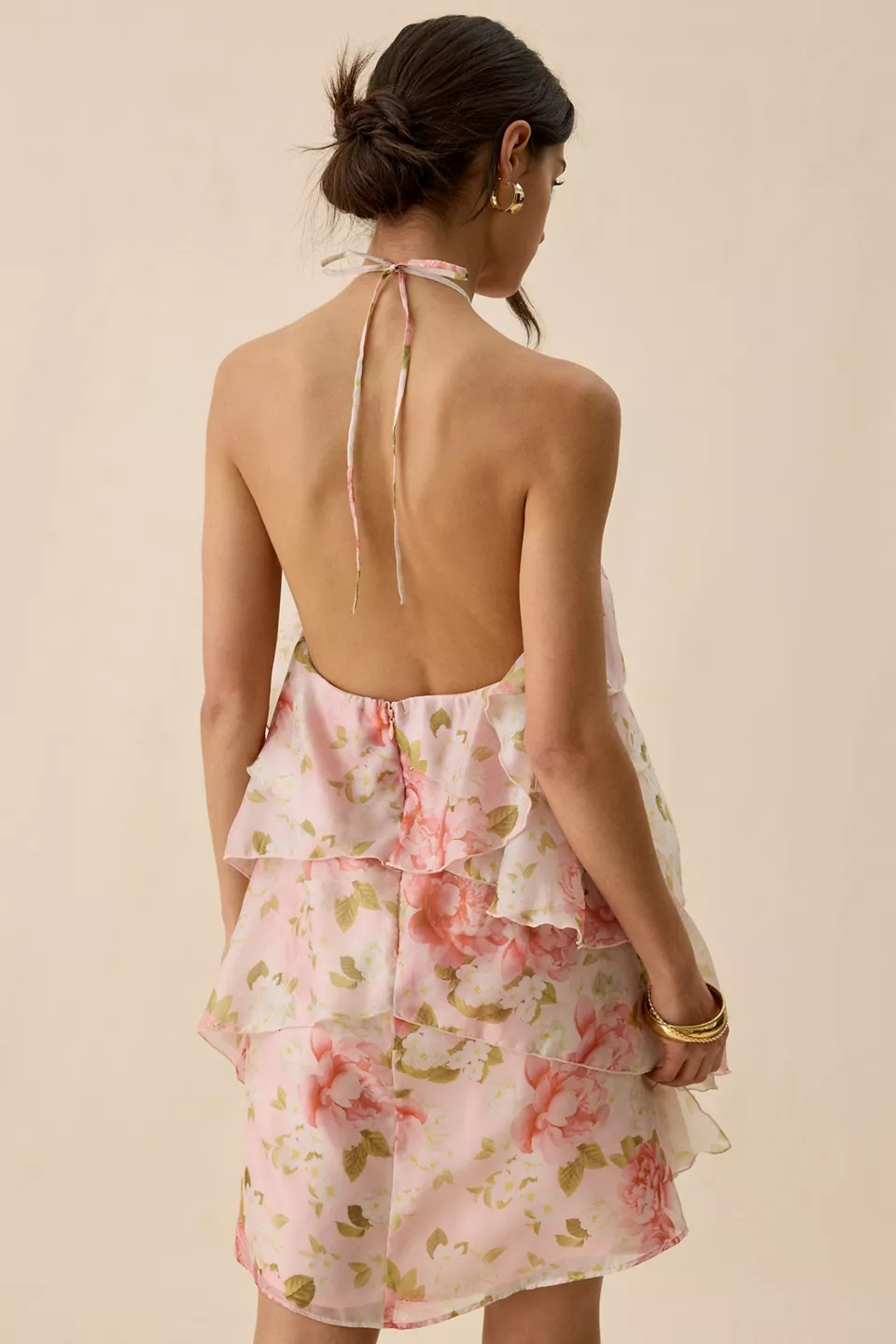 ASTR The Label Ofra Ruffle High Neck Halter Mini Dress