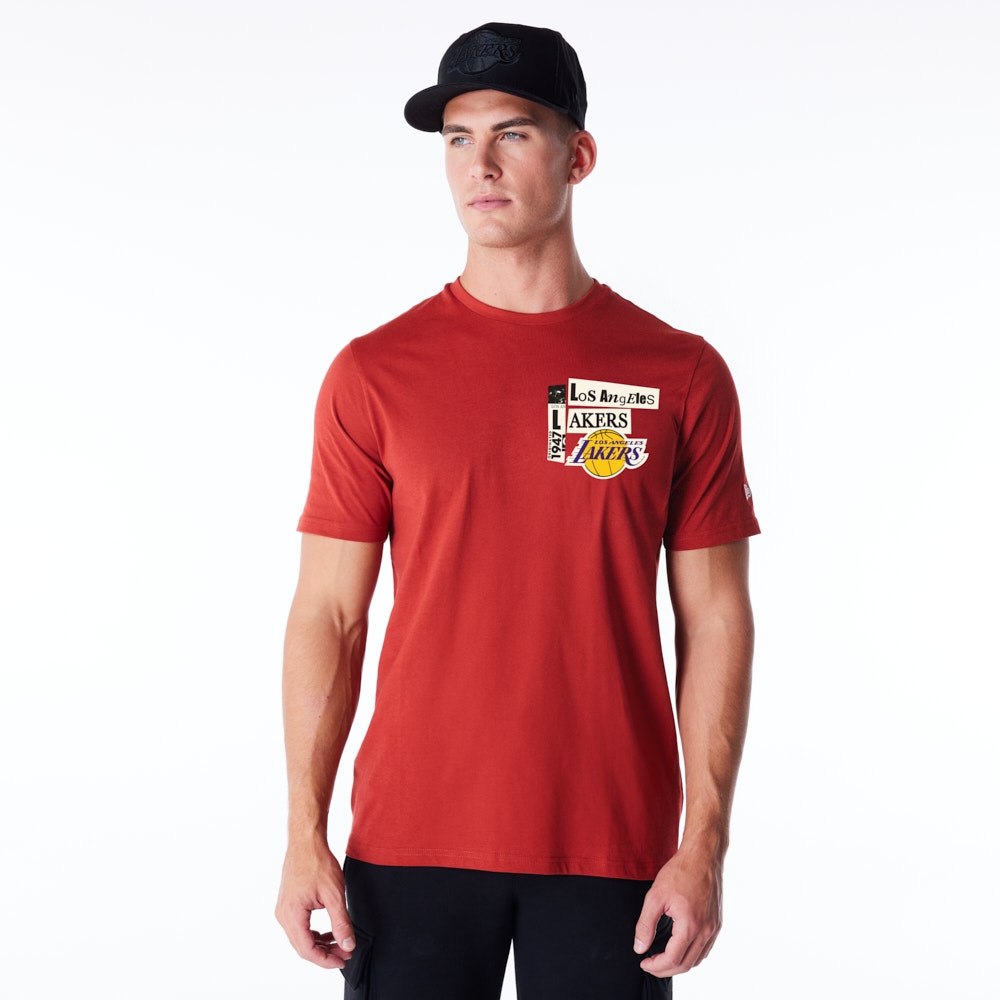 Los Angeles Lakers Newspaper Script New Era NBA T-Shirt Red