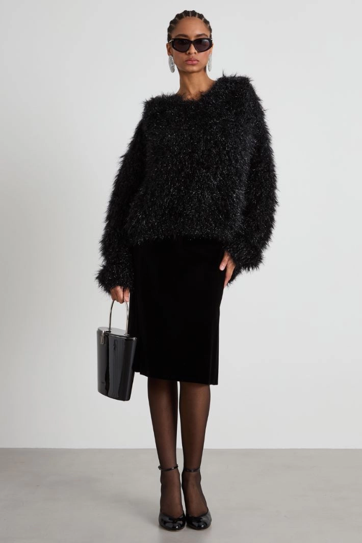 Flared velvet skirt - BLACK