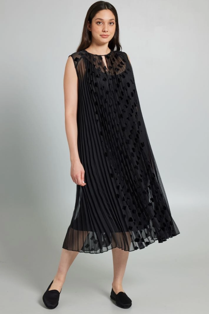 Burnout georgette and chiffon dress - BLACK