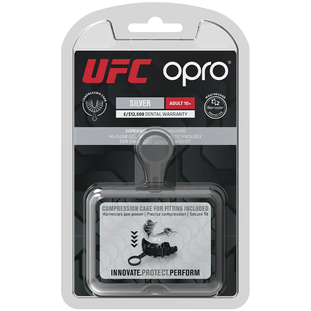 UFC OPRO Self-Fit Silver Mouthguard - White/Silver