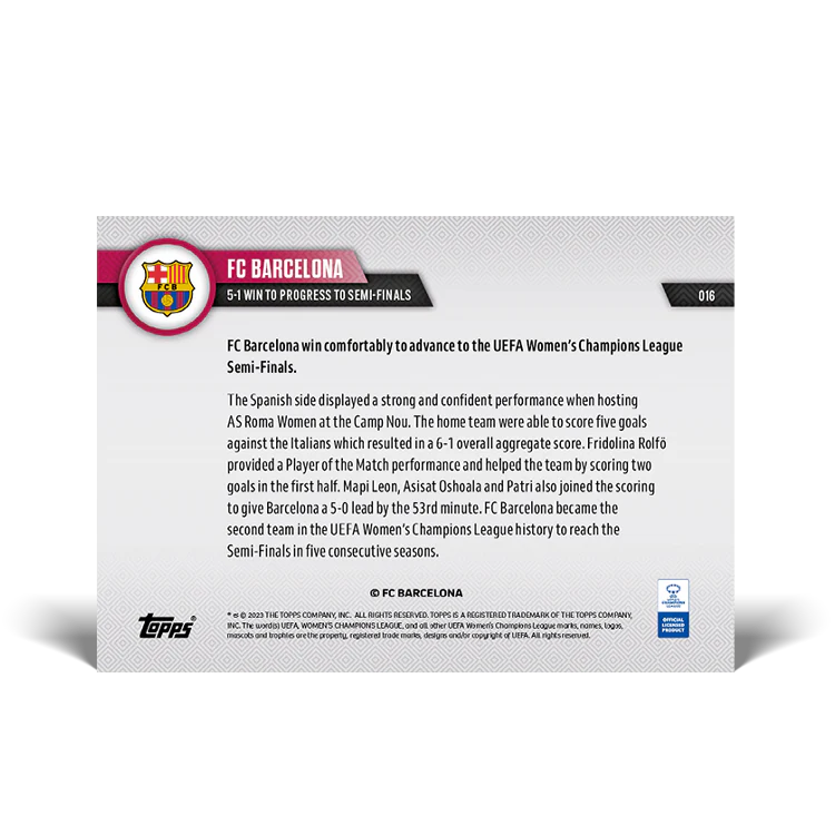 Topps UK - 5-1 win to progress to Semi-Finals - UWCL TOPPS NOW® Card #16