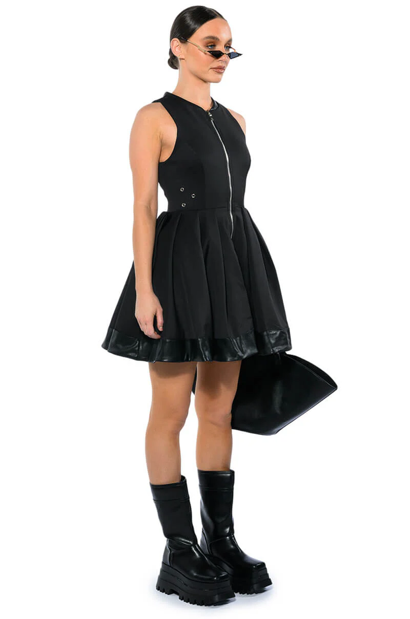 Goodie Zip Down Pleated A Line Dress