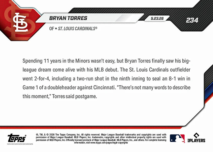 Bryan Torres - 2026 MLB Topps NOW® - Card 234