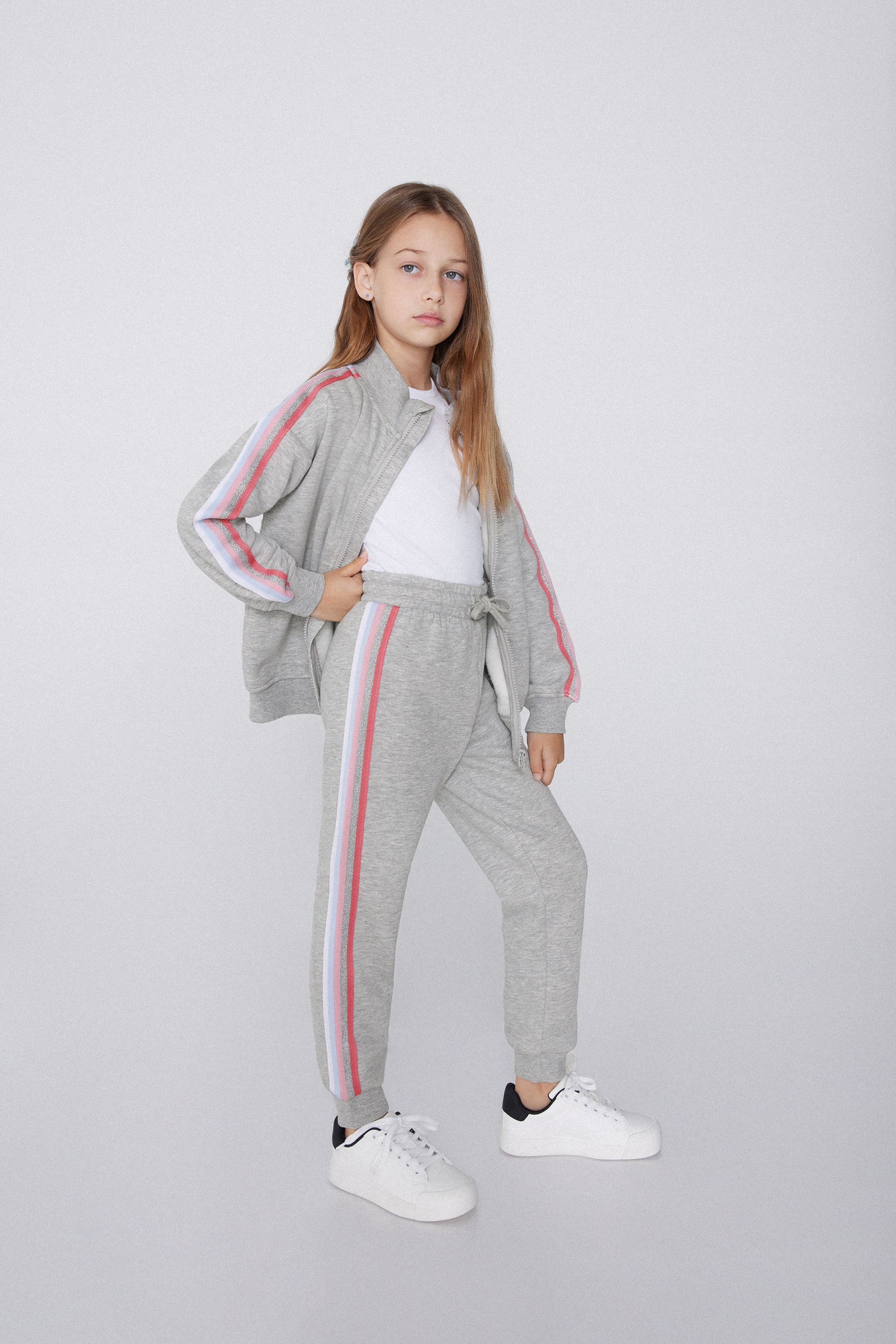 Girls' Thick Fleece Trousers with Side Stripes