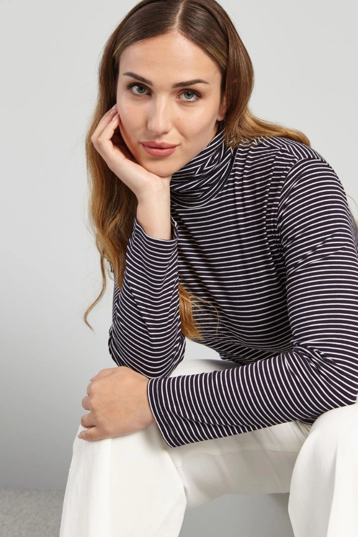 Stretch viscose turtleneck sweater - BLUE WHITE