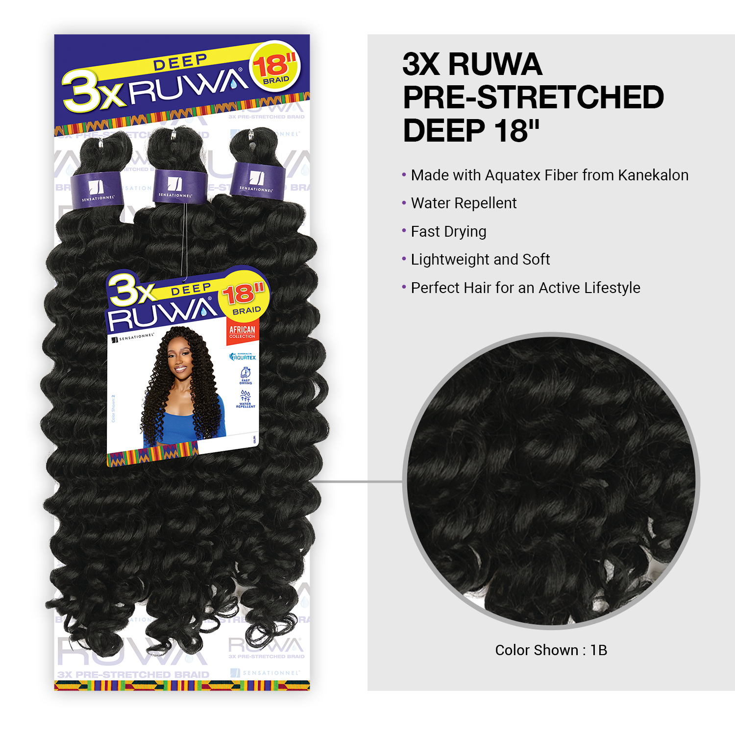 Sensationnel Braids African Collection 3X Ruwa Pre-Stretched Deep 18