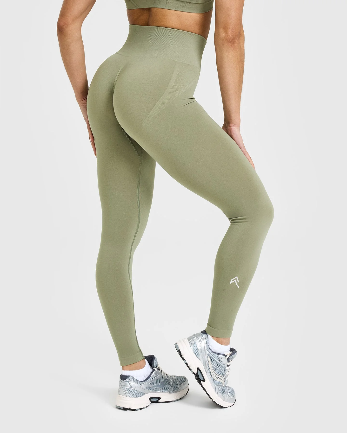 EffortlessLift™ Seamless Leggings with White Logo | Deep Sage Green