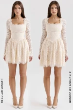 Cream Lace Long Sleeve Mini Dress