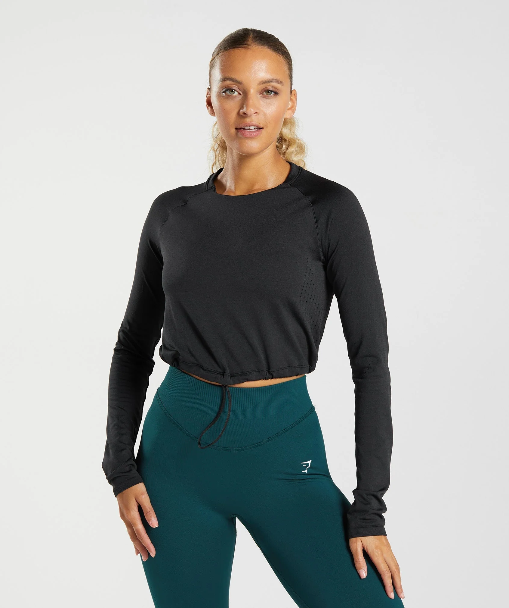 Sweat Seamless Long Sleeve Crop Top Black