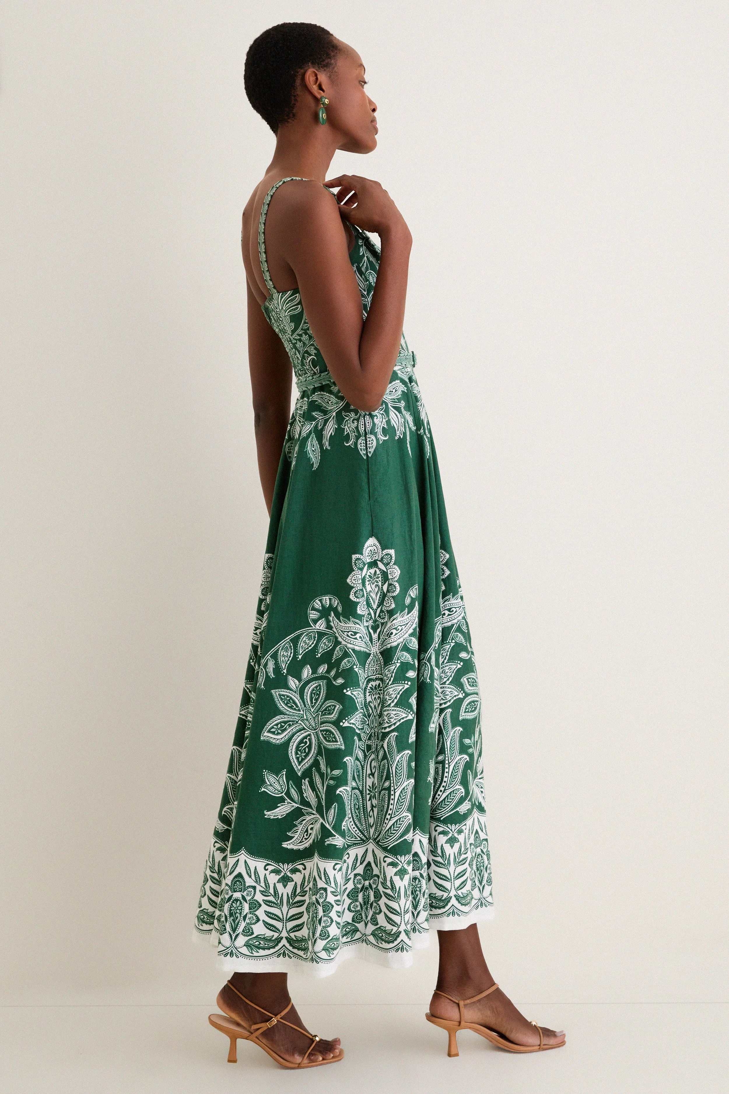 Miranda Dark Green Belt Buckles Maxi Dress