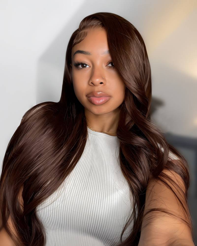Ophirawig 13x4 Frontal Lace & 6x5 Invisible Knots Glueless Chocolate Brown Body Wave/Silky Straight Wig Invisible Knots Realistic Hairline