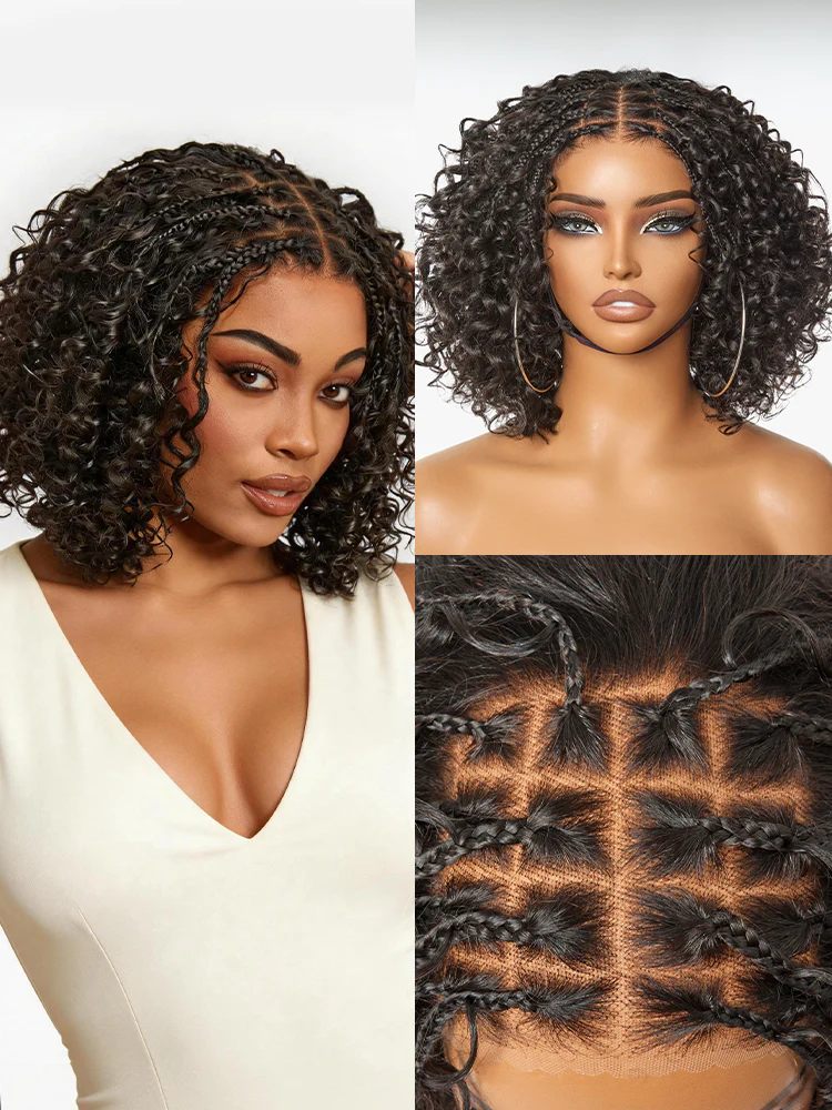 Readitress™ Boho Braids Deep Curly Glueless 5x5 Closure Lace with Braided Top Human Hair Wig Pre-Cut Lace