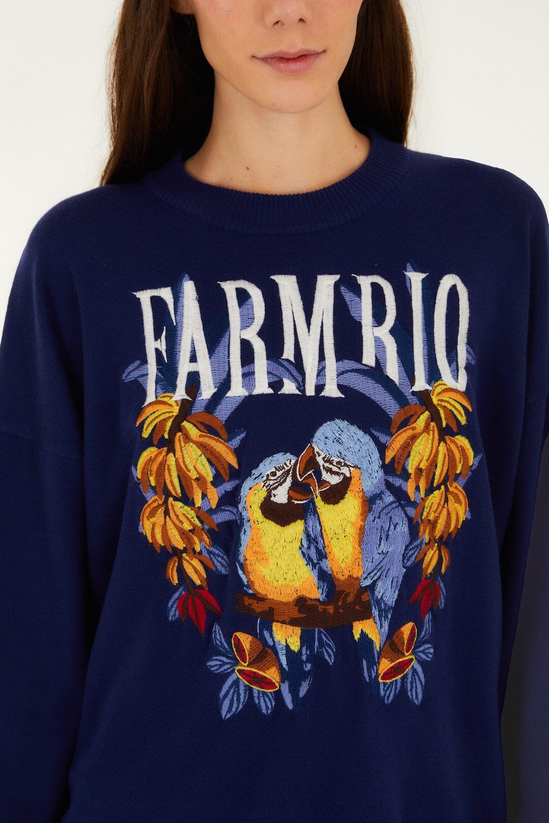 Dark Blue Love Birds Embroidered Sweater