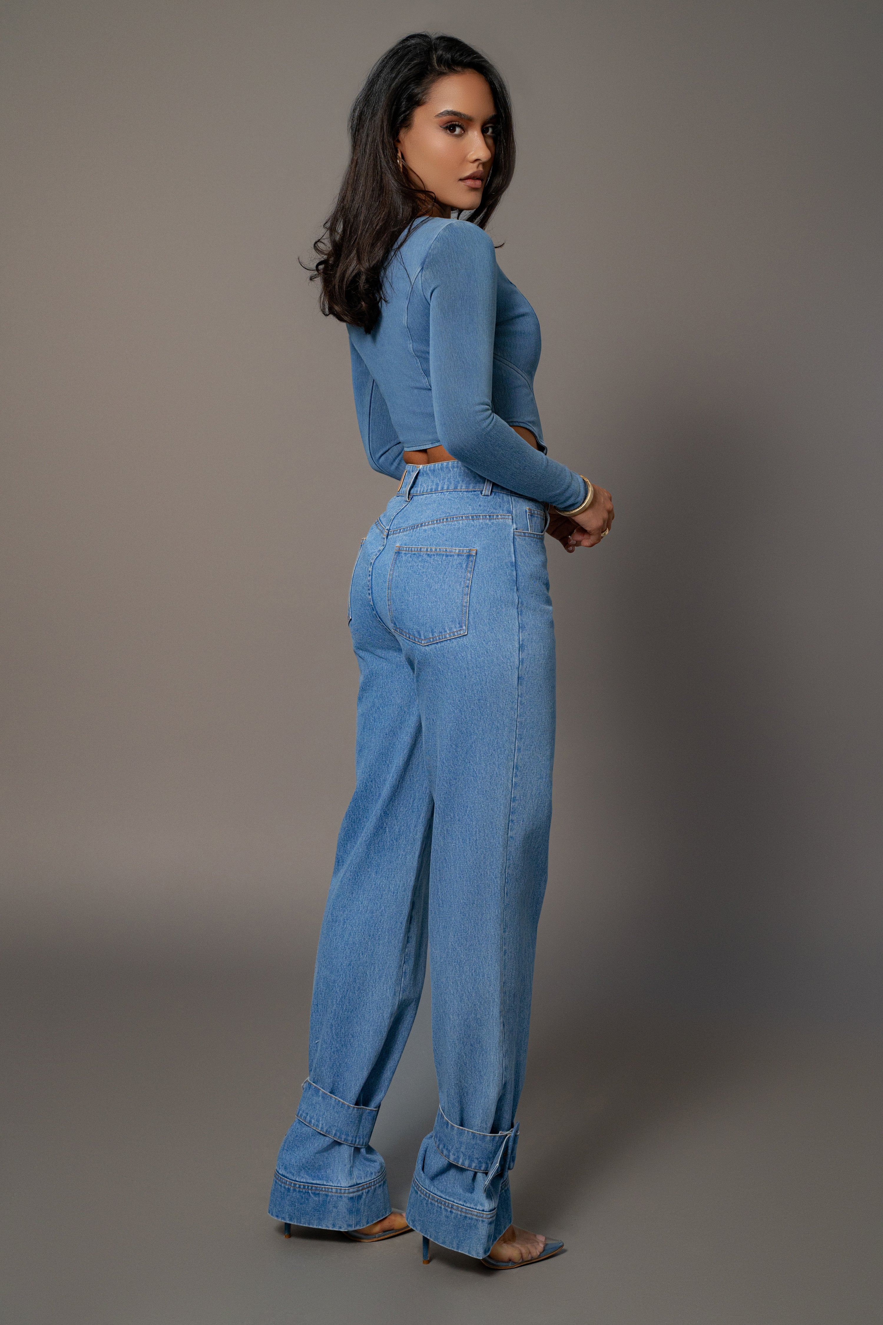 Medium Wash Tesa Sweetheart Denim Top