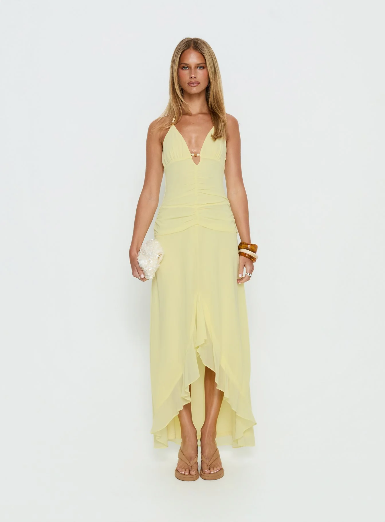 Roxine Asymmetrical Halter Maxi Dress Yellow