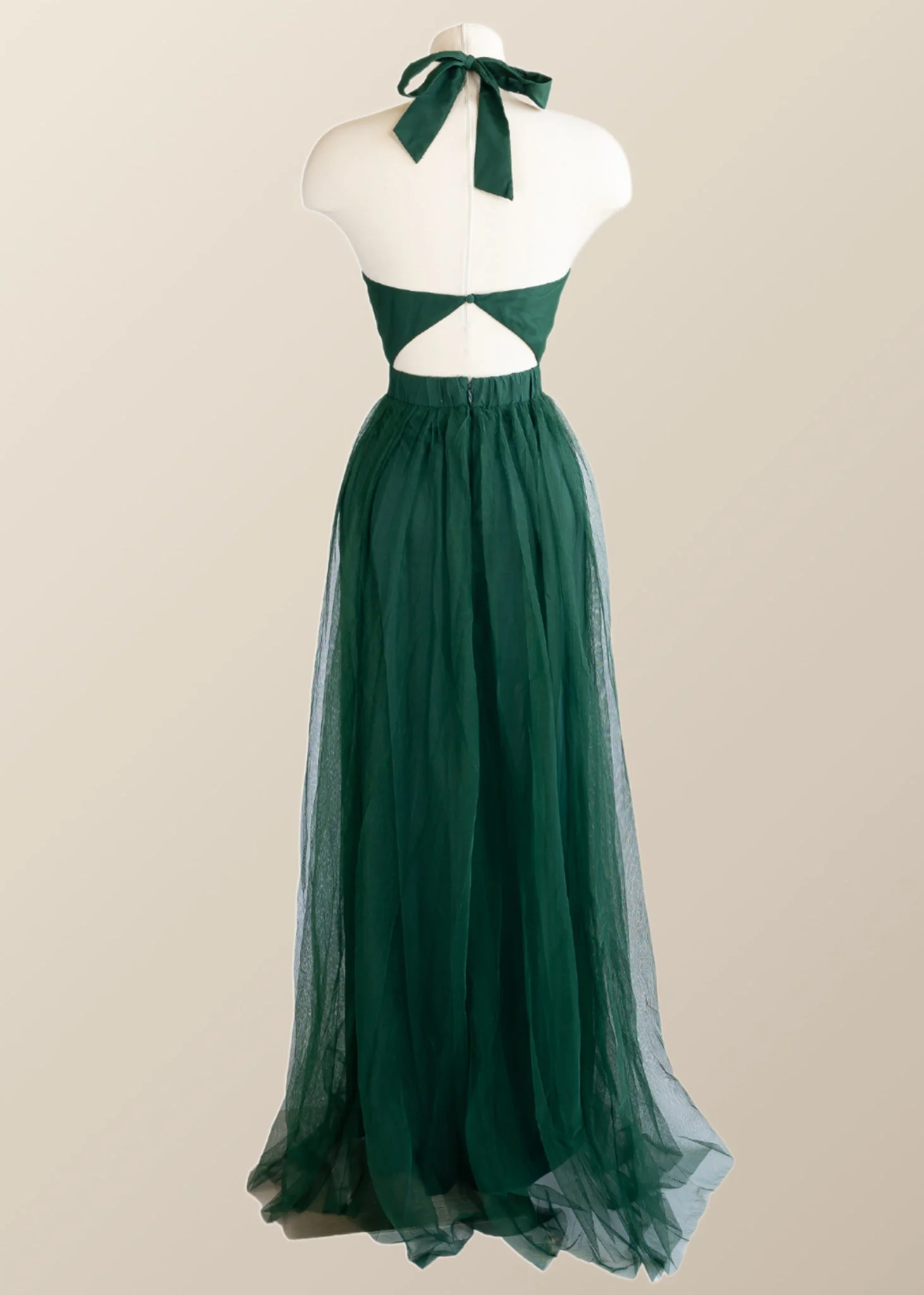 Halter Hunter Green Tulle Long Formal Dress