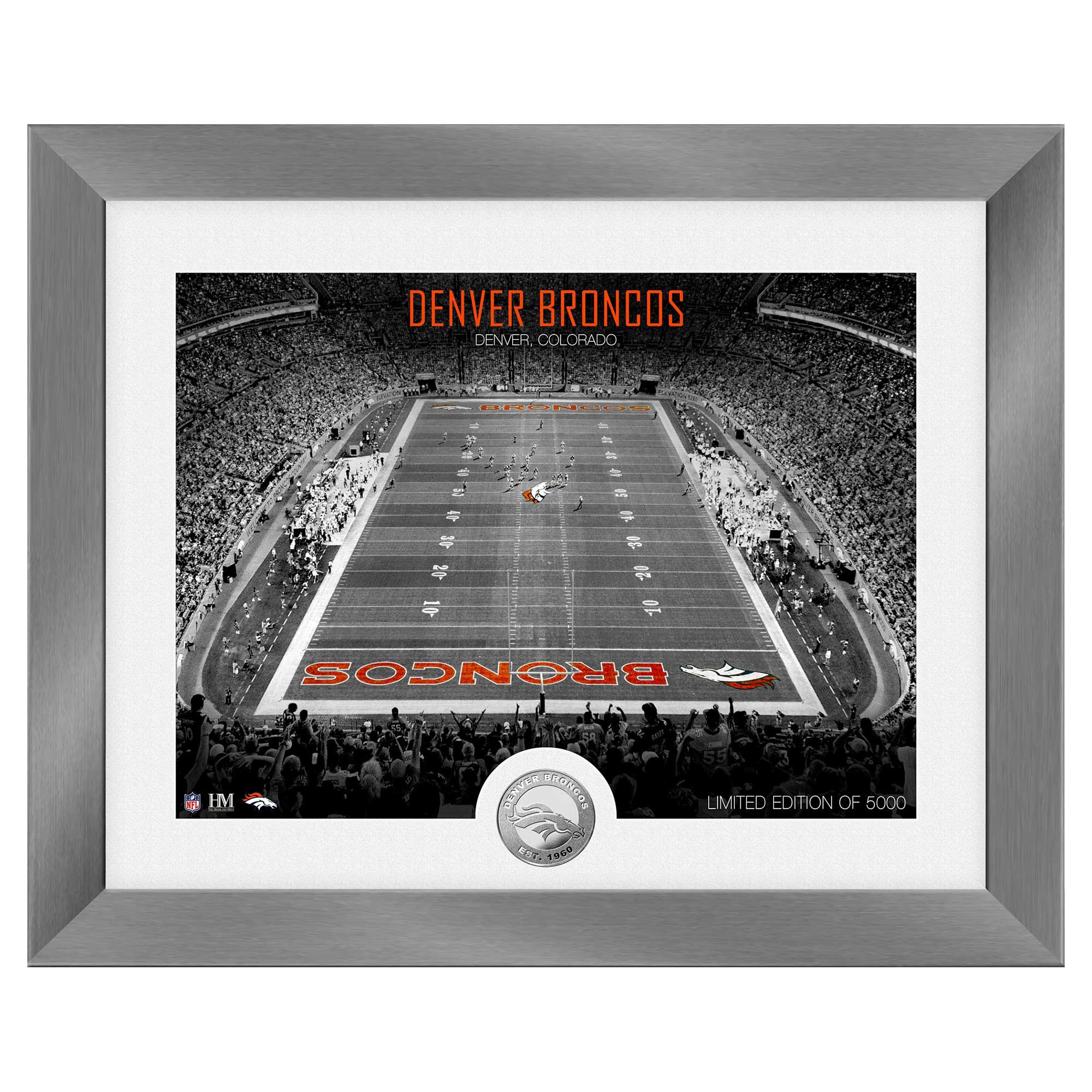 Denver Broncos Art Deco Stadium Silver Coin Framed NFL Photo