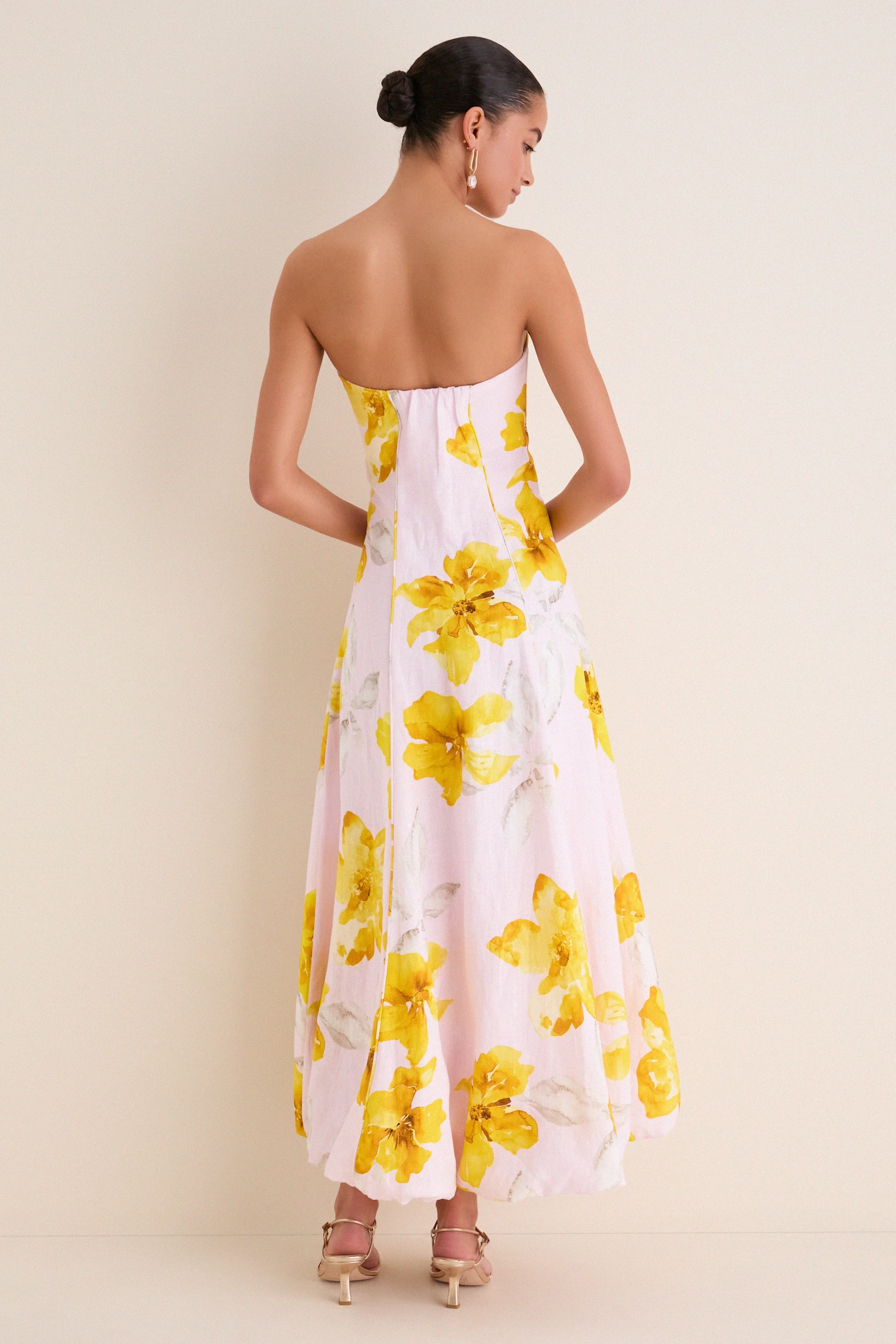 Pink and Yellow Francine Strapless Maxi Dress