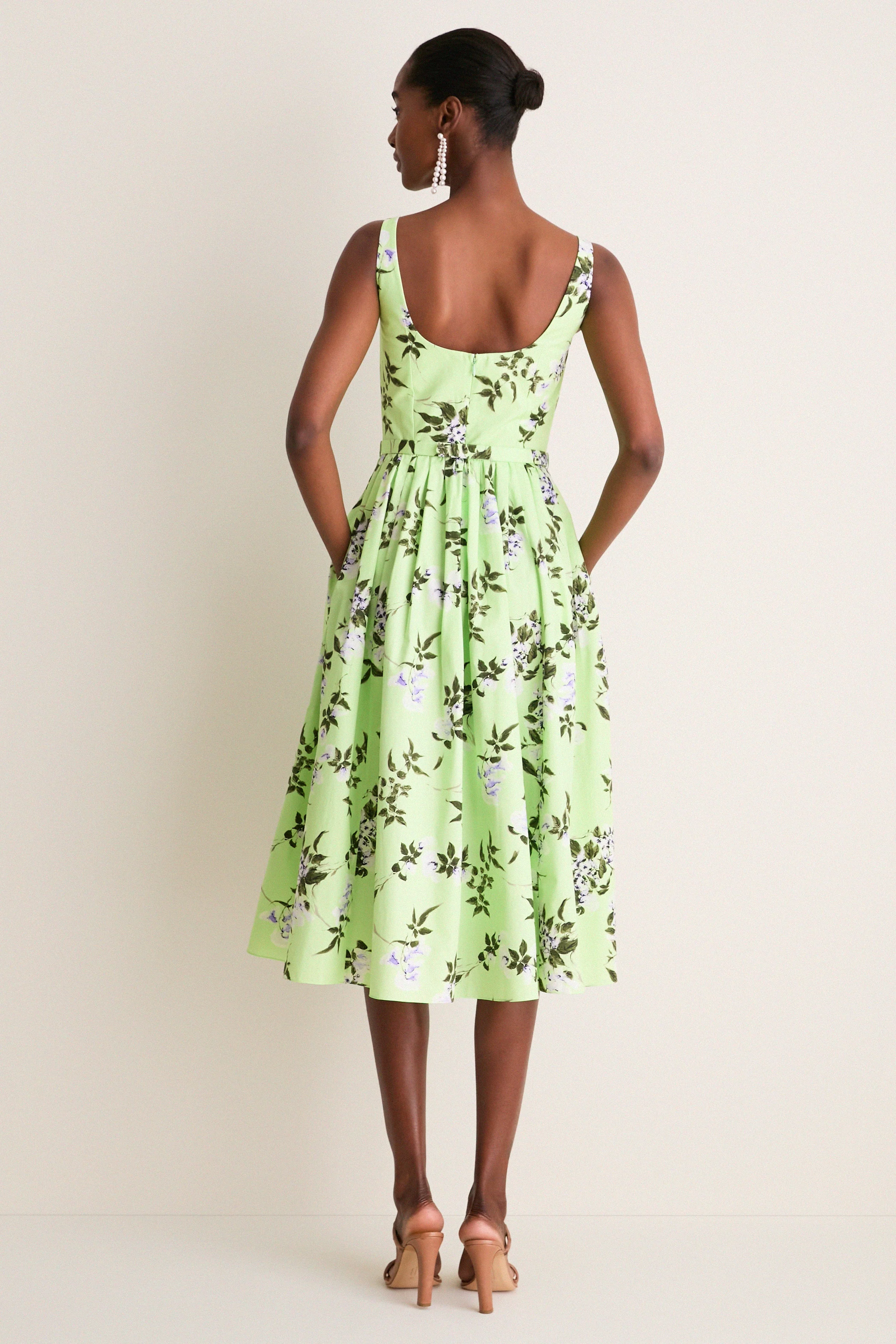 Green and Lilac Lillies Eglantine Dress
