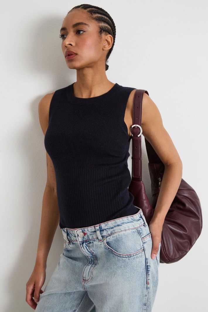 Silk and wool knitted tank top - NIGHT BLUE