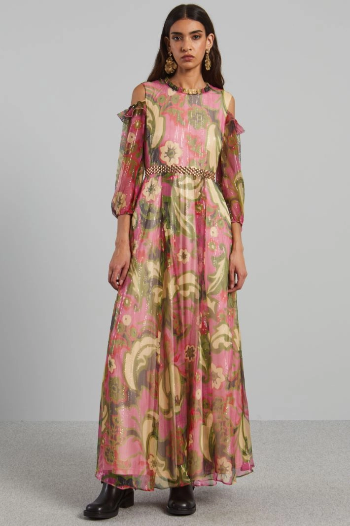 Lurex-crepon long dress - PINK GREEN