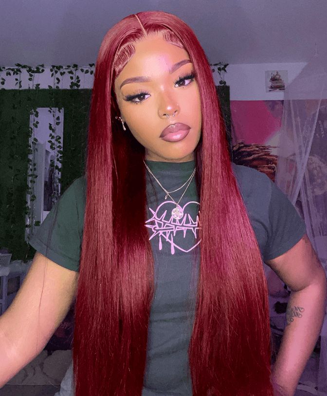 Ophirawig 6x5/13x4 Lace Glueless Burgundy 99J Straight Wig Pre-cut Lace Beginner Friendly