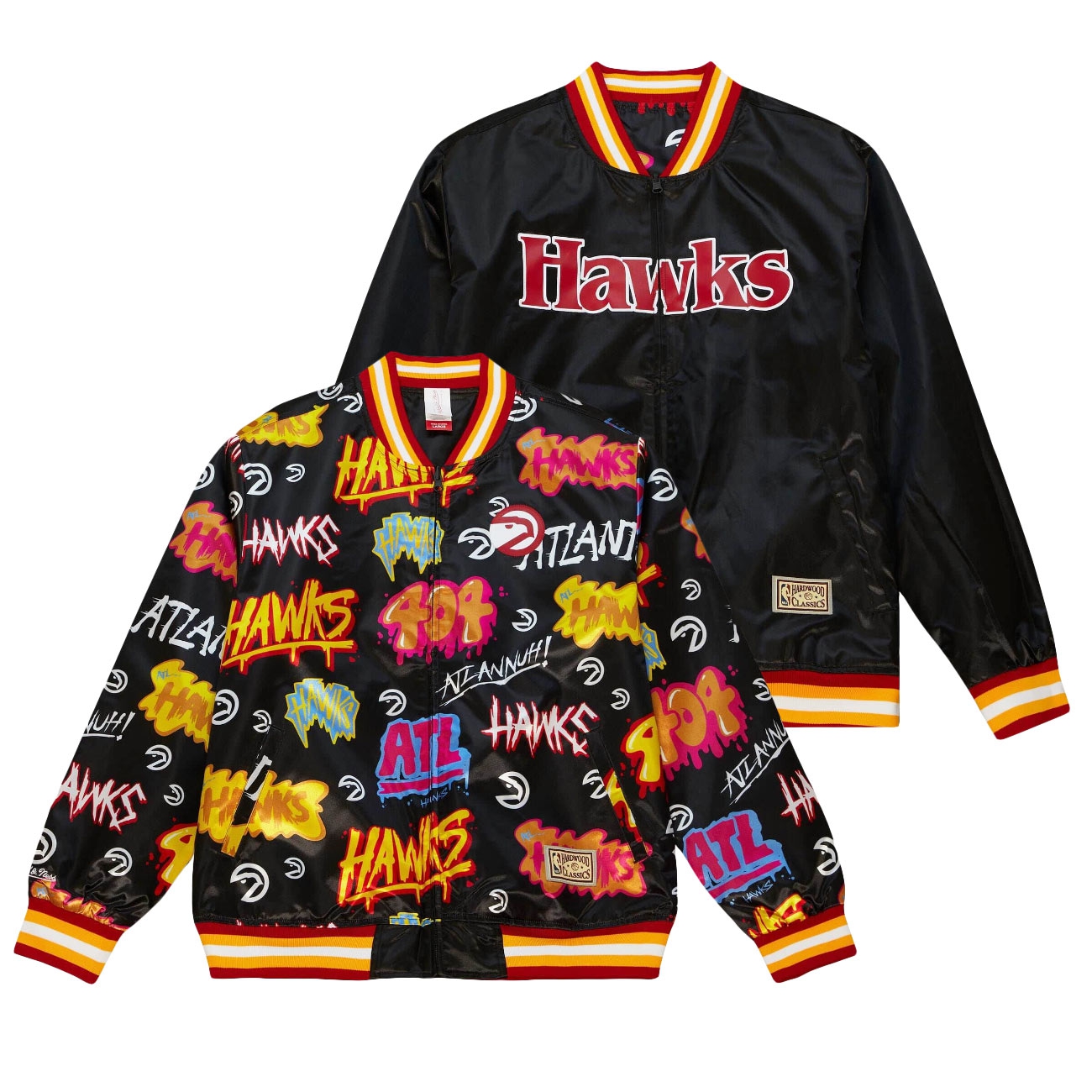 Atlanta Hawks Slap Sticker Reversible Lightweight Satin NBA Jacke Black