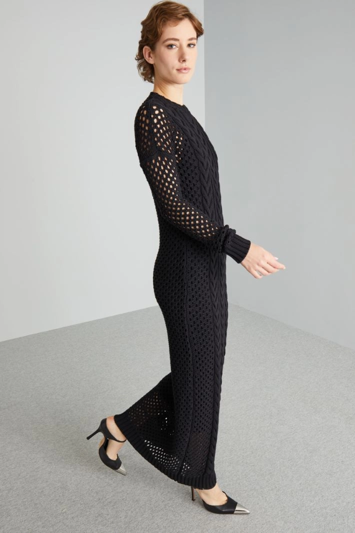 Knitted dress with openwork sleeves - BLACK