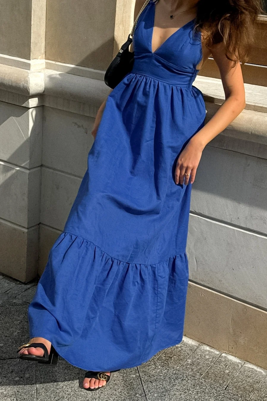 Klein Blue V-Neck Spaghetti Strap Maxi Dress