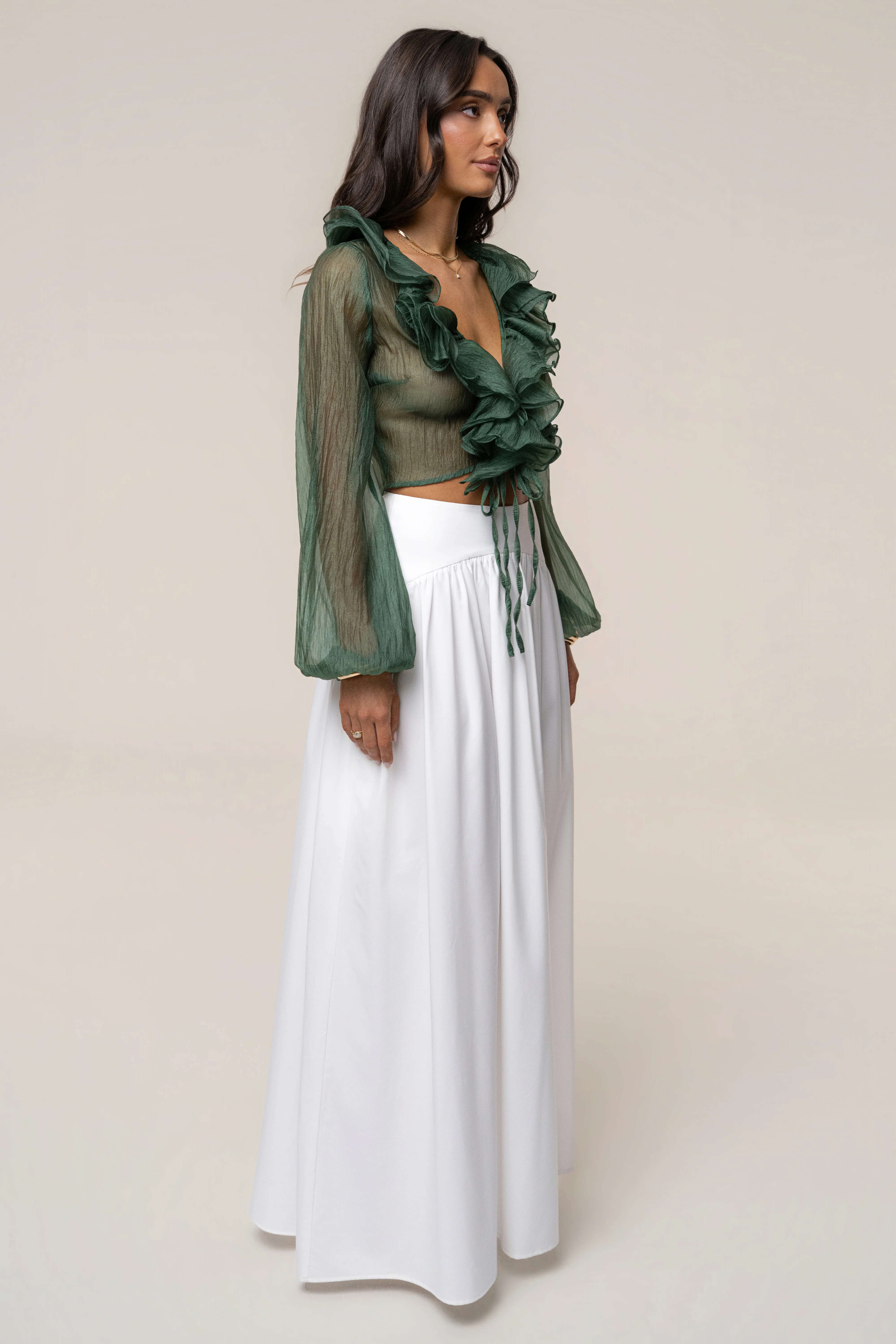 Green Delilah Ruffled Top