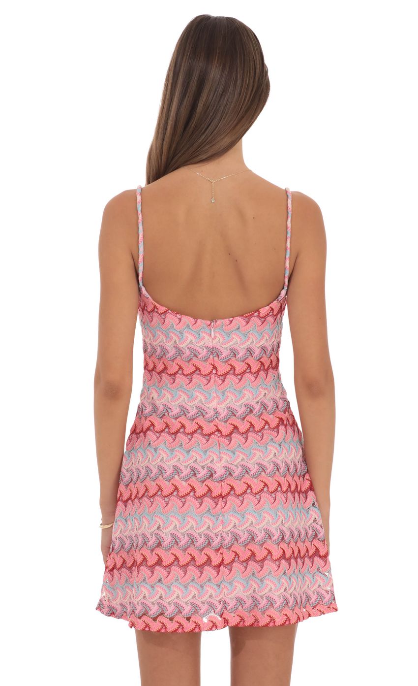 Scalloped Pattern Lace Mini Dress - Pink