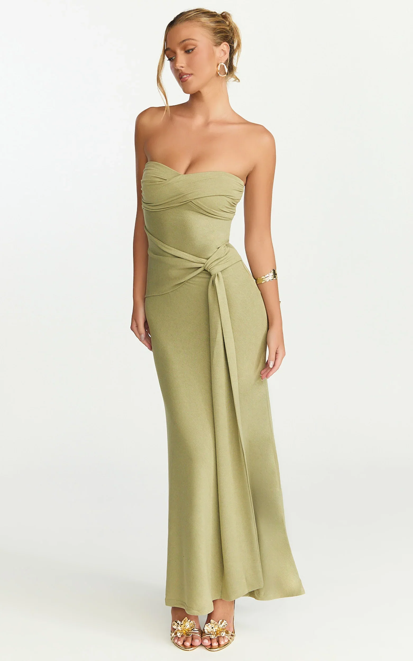 Aria Maxi Dress - Strapless Tie Waist Dress in Sage