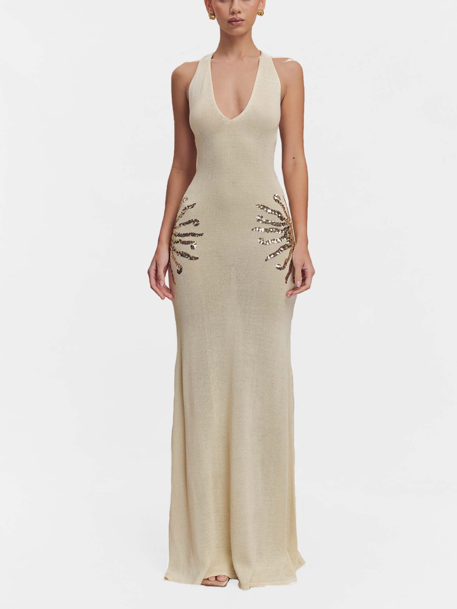 Sequin Embellished Knit Maxi Dress