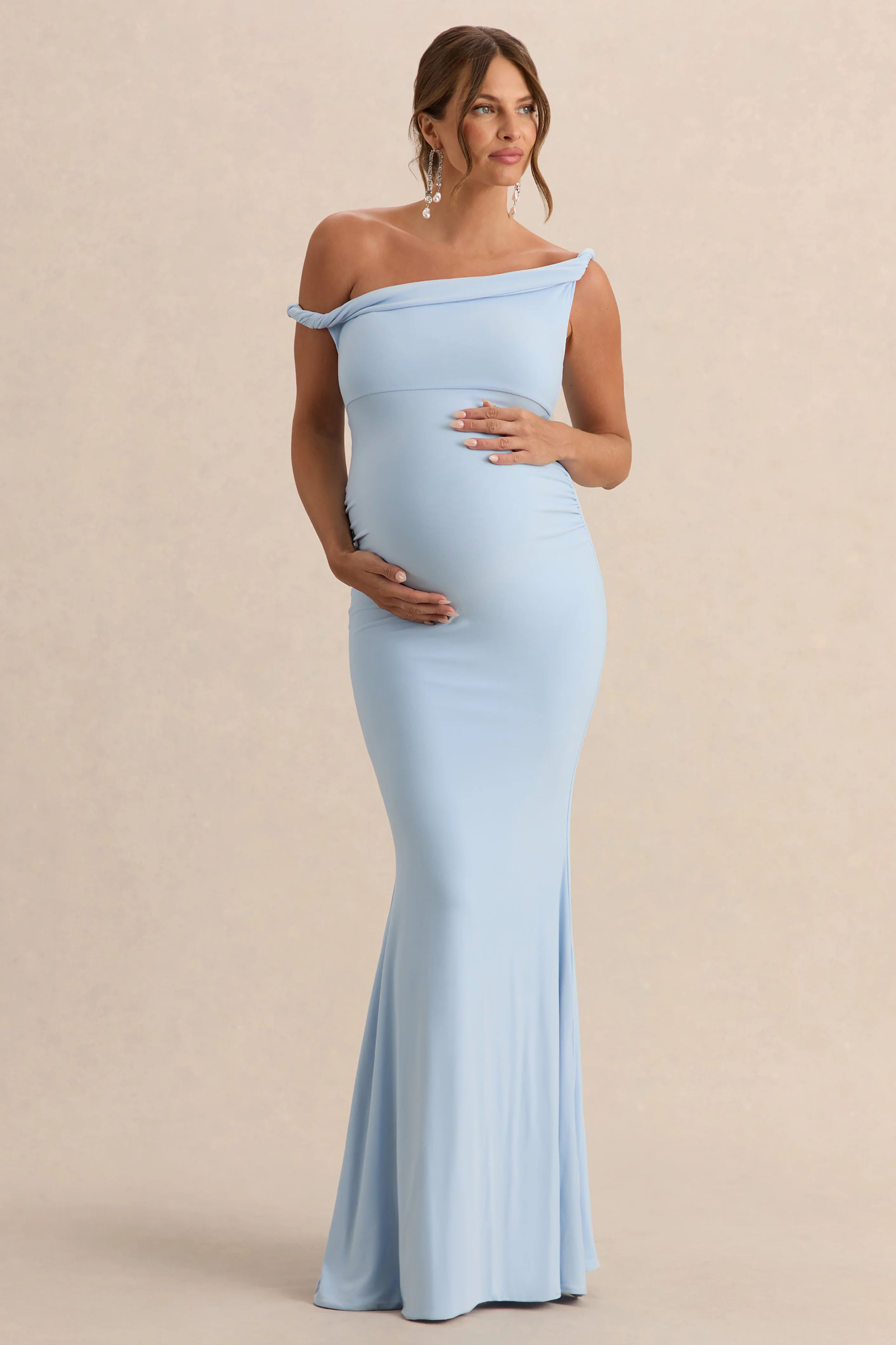 Lita | Powder Blue Twisted Asymmetric Maternity Maxi Dress