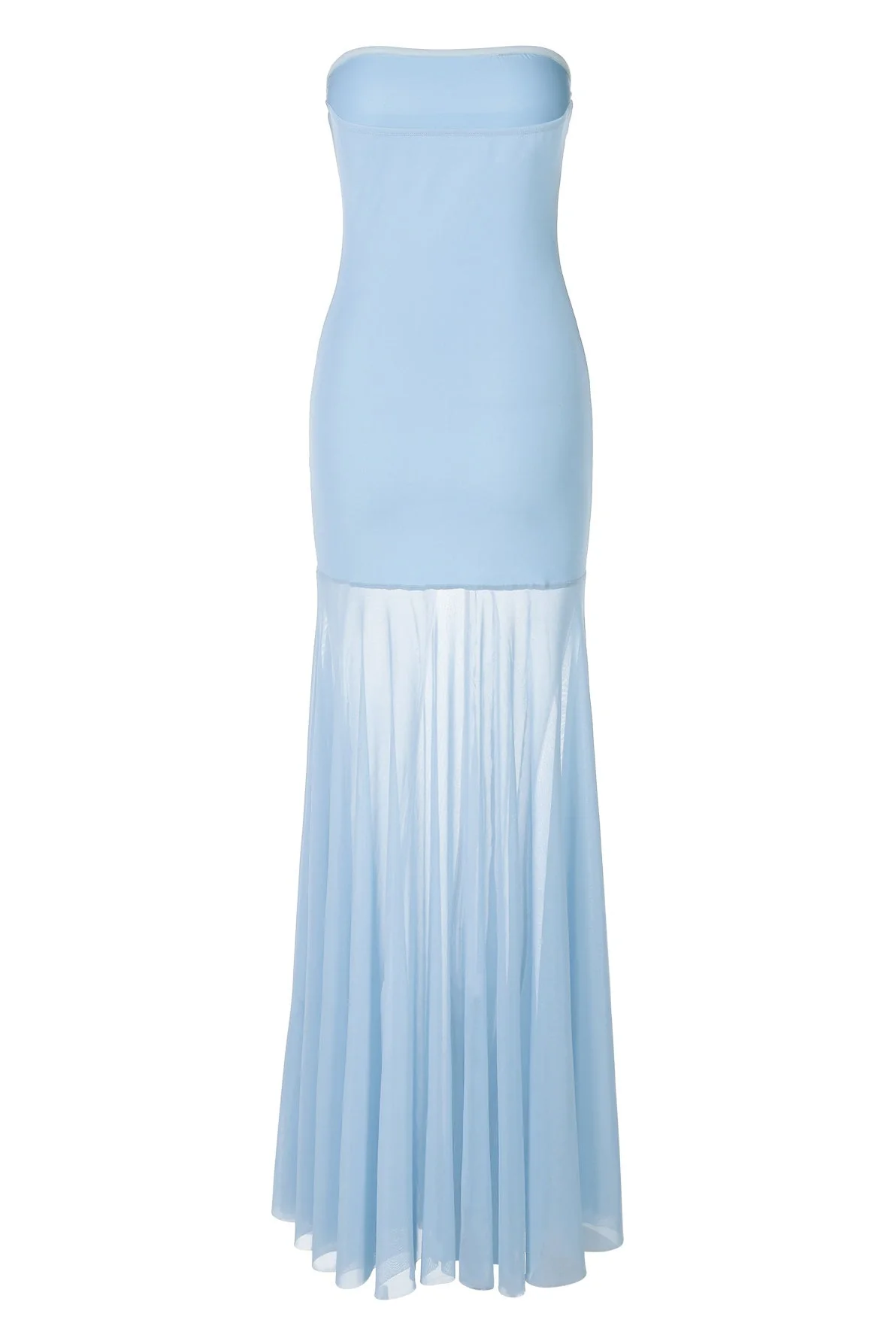Sheer Mesh Light Blue Strapless MaxiDress