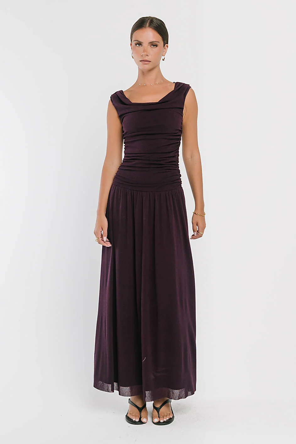 Luna Ruched Maxi Dress in Purple