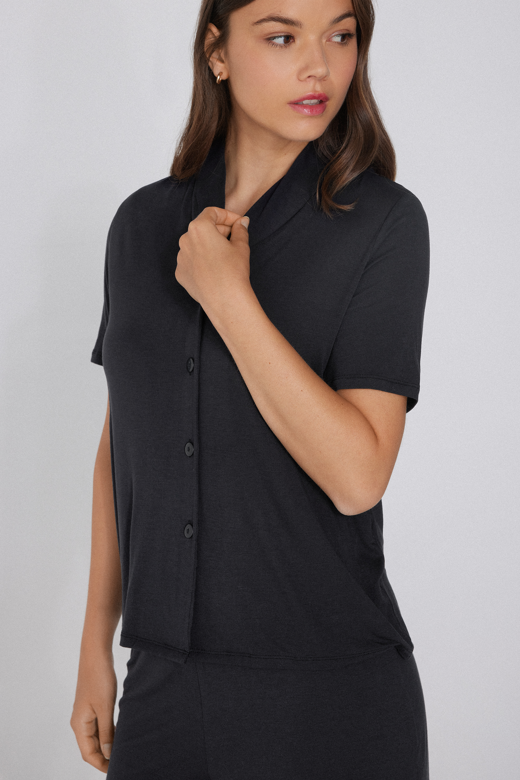 Short-Sleeved Short Viscose Button-Up Pyjamas