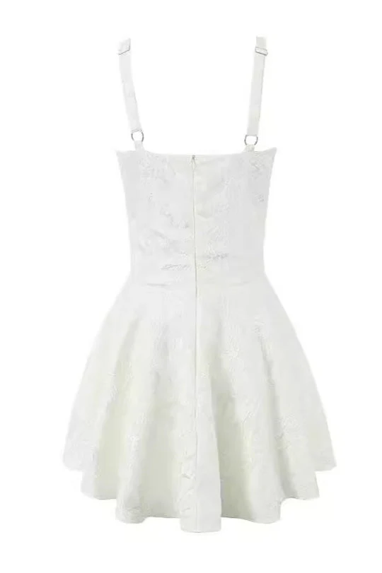 Straps White Lace Patchwork Ruched Short Dress