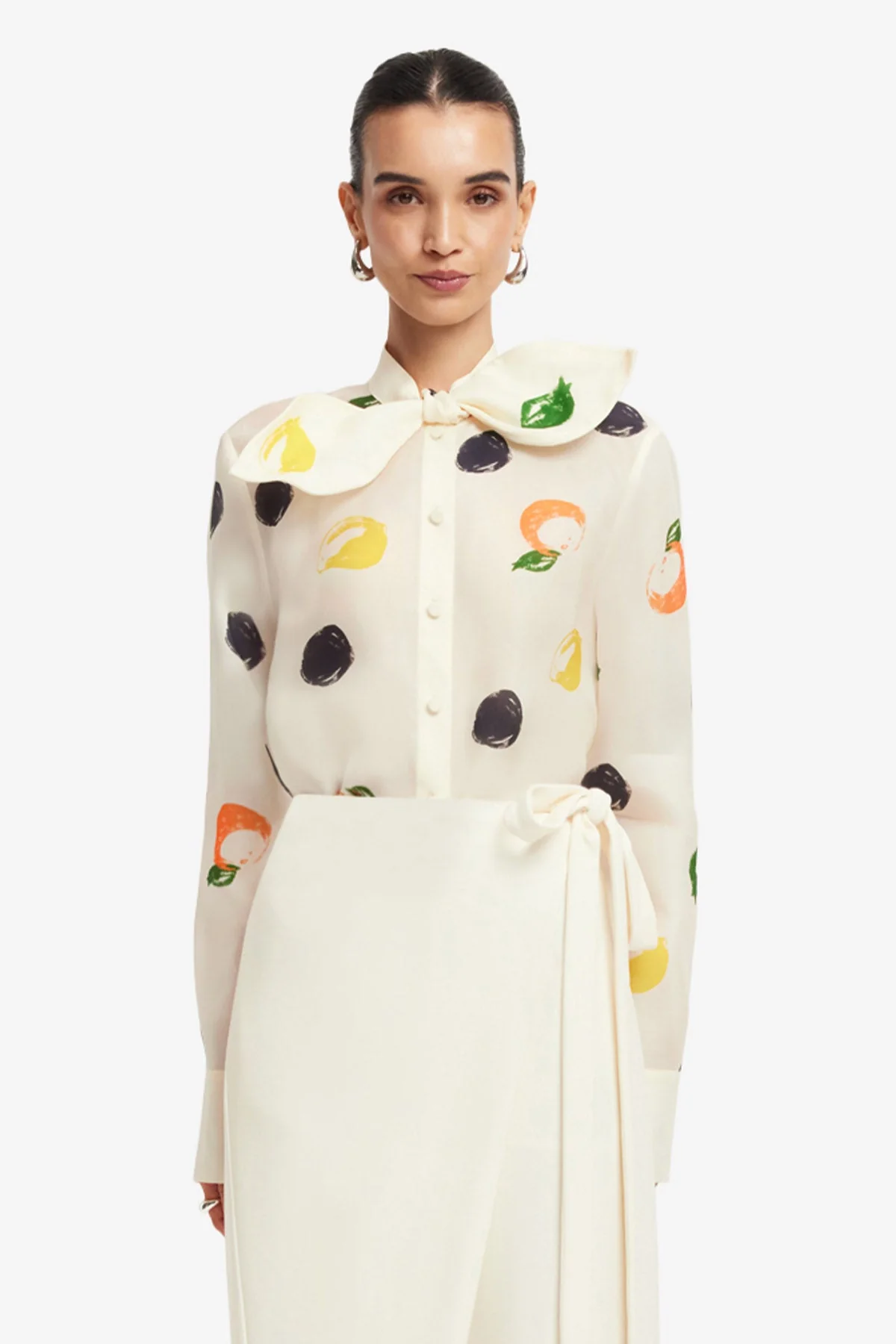 Cora Bow Blouse - Citrus Spots