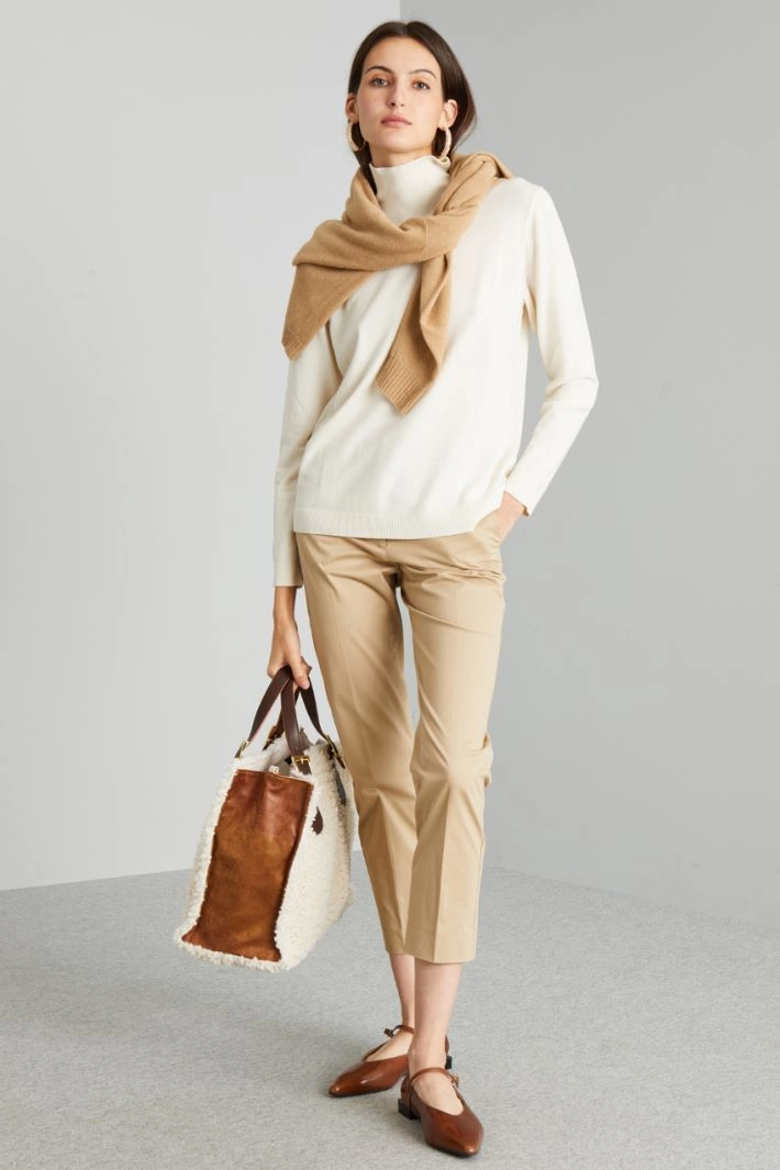 Cotton satin trousers - LIGHT BEIGE